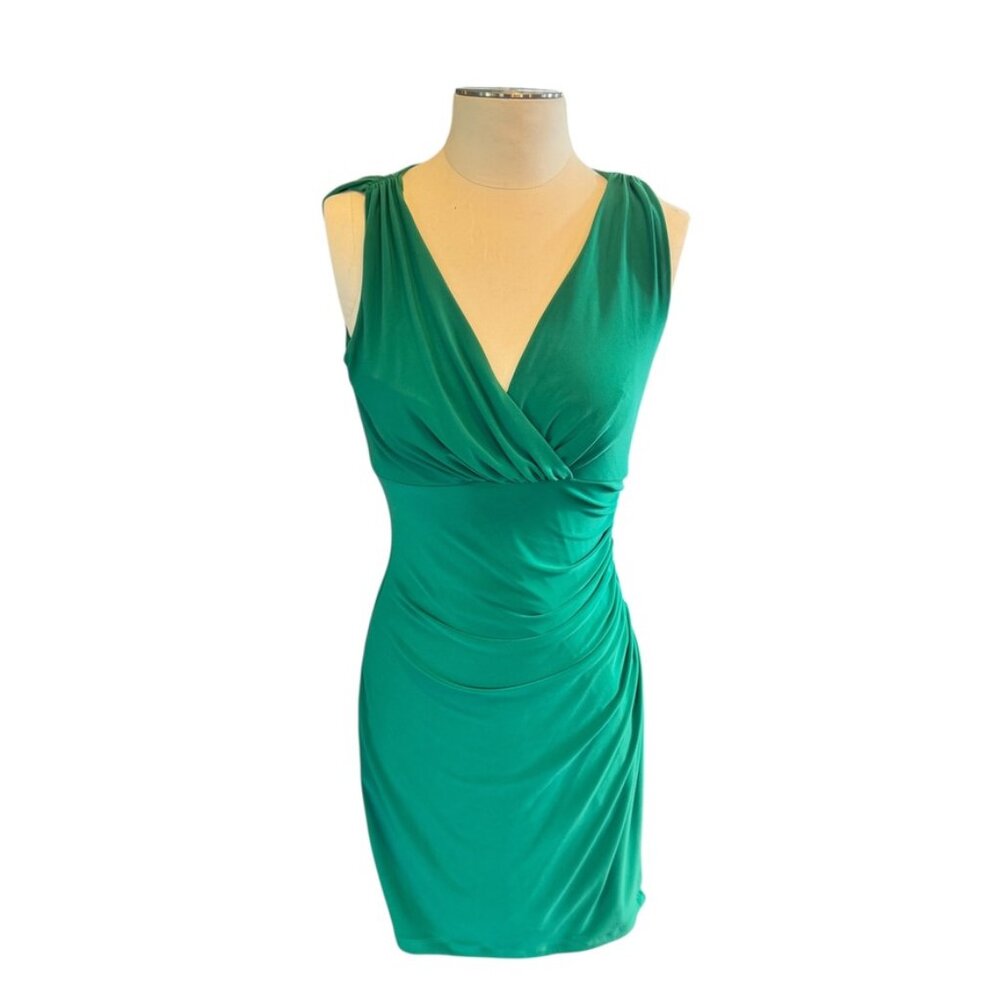 RALPH LAUREN emerald green faux wrap ruching dress Size 4 EUC